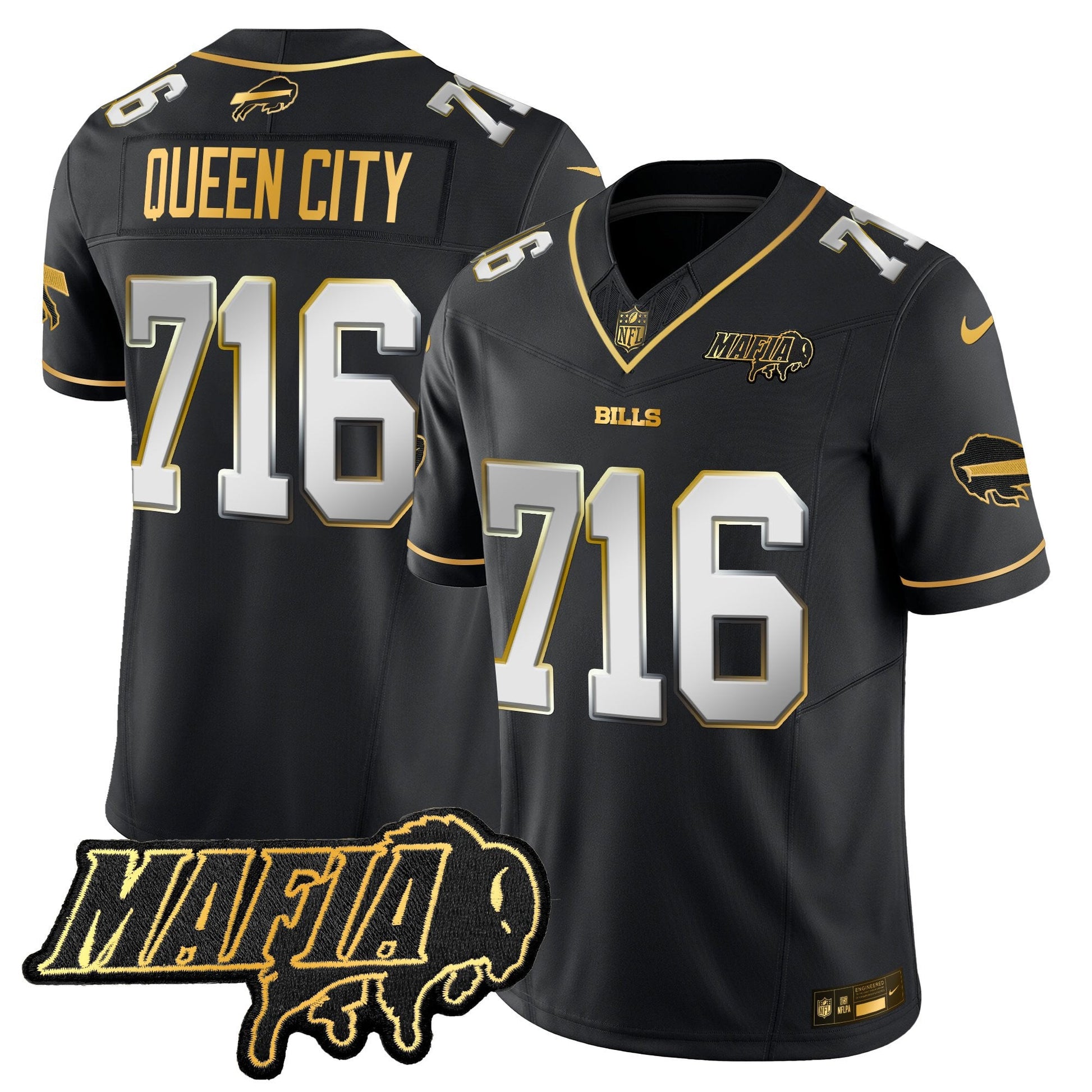 Men's Buffalo Bills 2025 Bills Mafia Patch Gold Vapor Limited Jersey - All Stitched