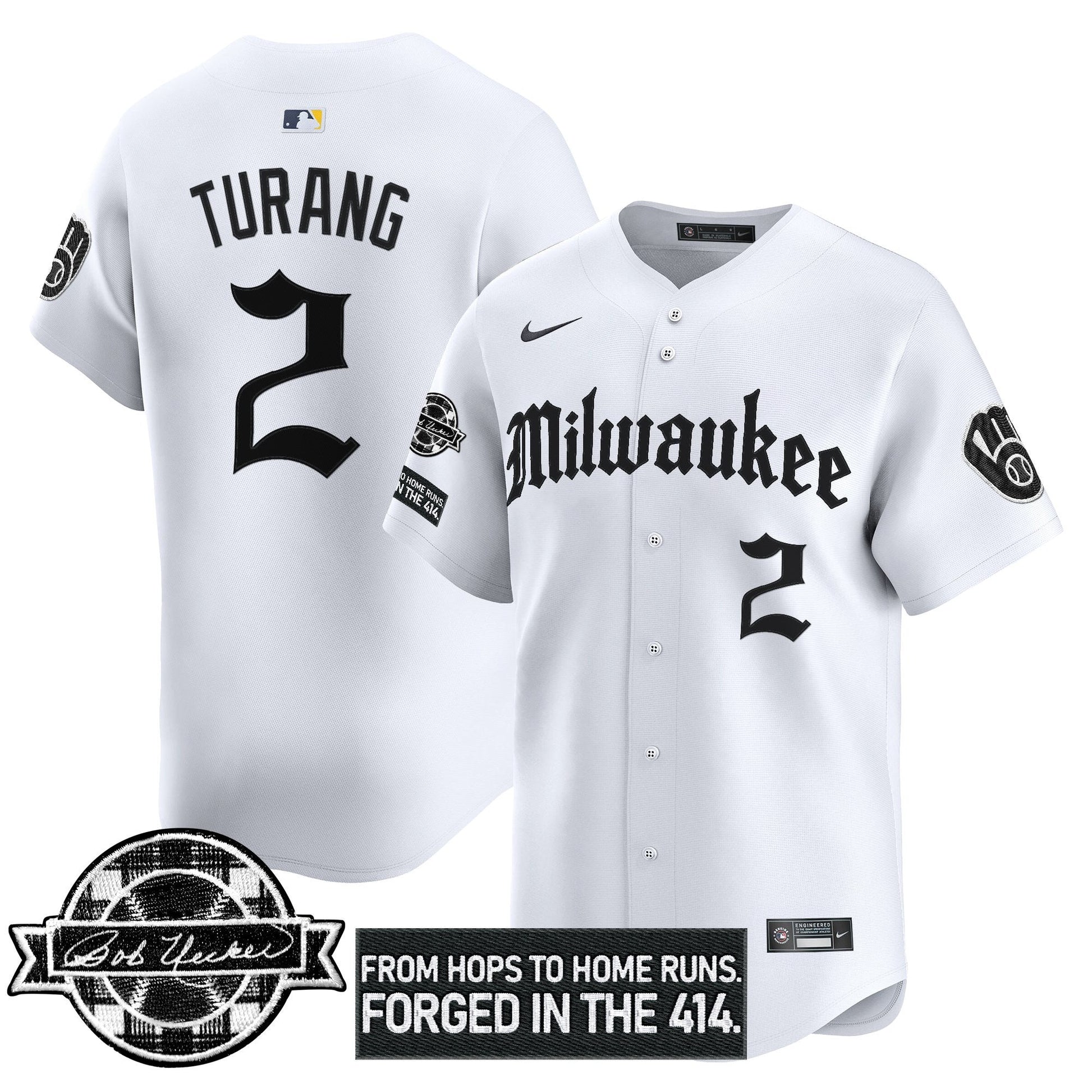 Men's Milwaukee Brewers Bob Uecker Patch Vapor Premier Limited Jersey - Gothic Edition - All Stitched