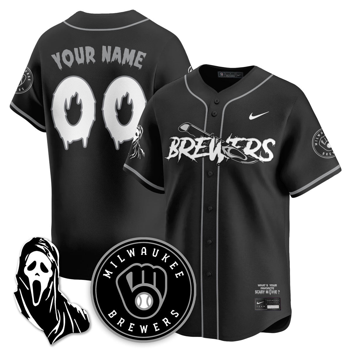 Milwaukee Brewers "Scream Ghostface" Custom Jersey - All Stitched