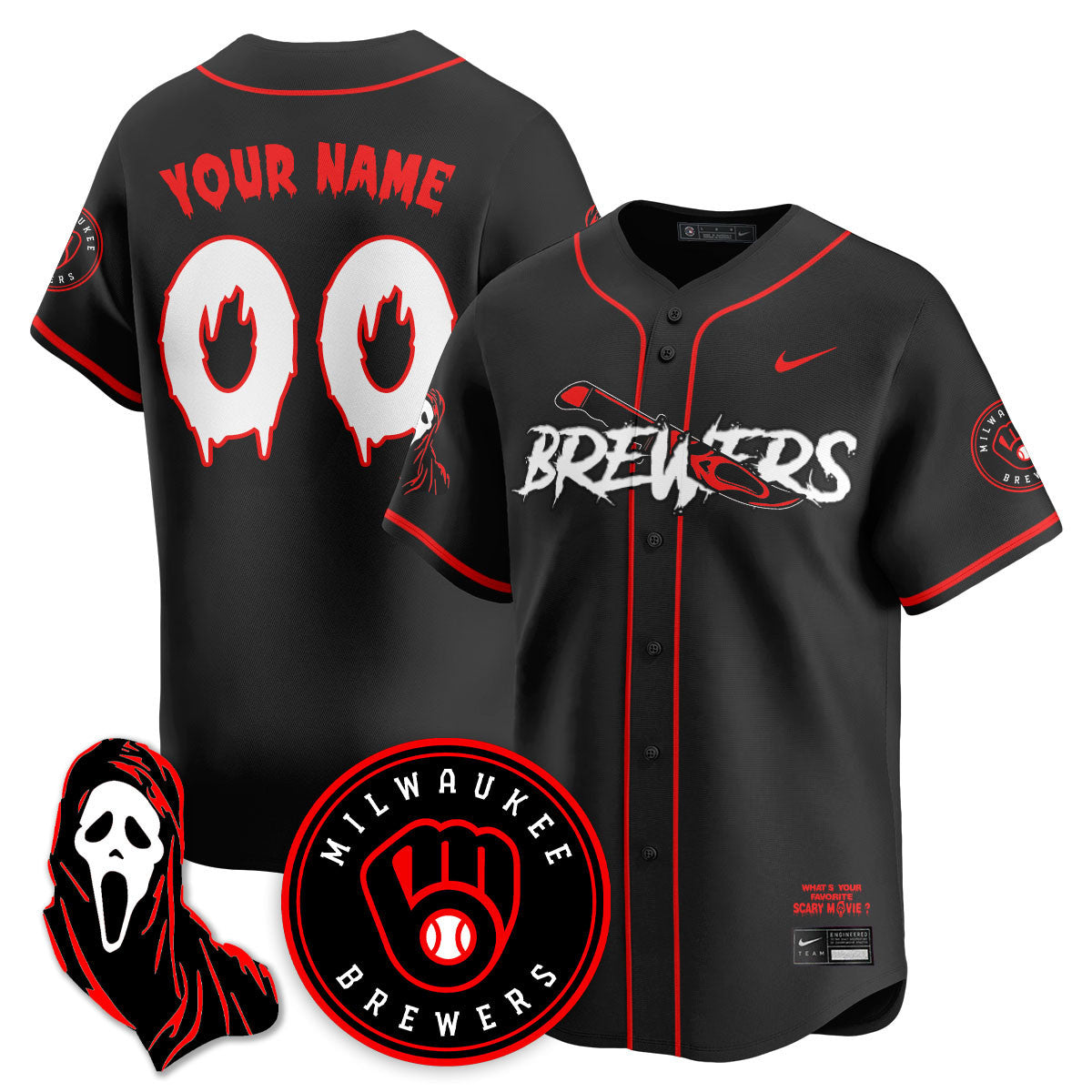 Milwaukee Brewers "Scream Ghostface" Custom Jersey - All Stitched
