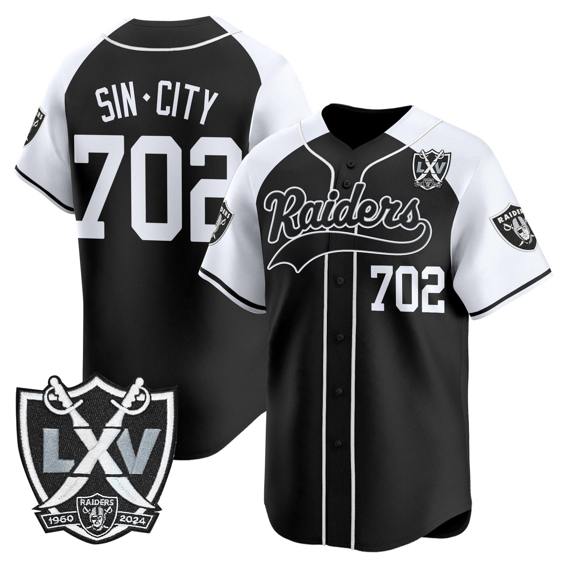 Las Vegas Raiders 65th Anniversary Patch Vapor Baseball Jersey - All Stitched