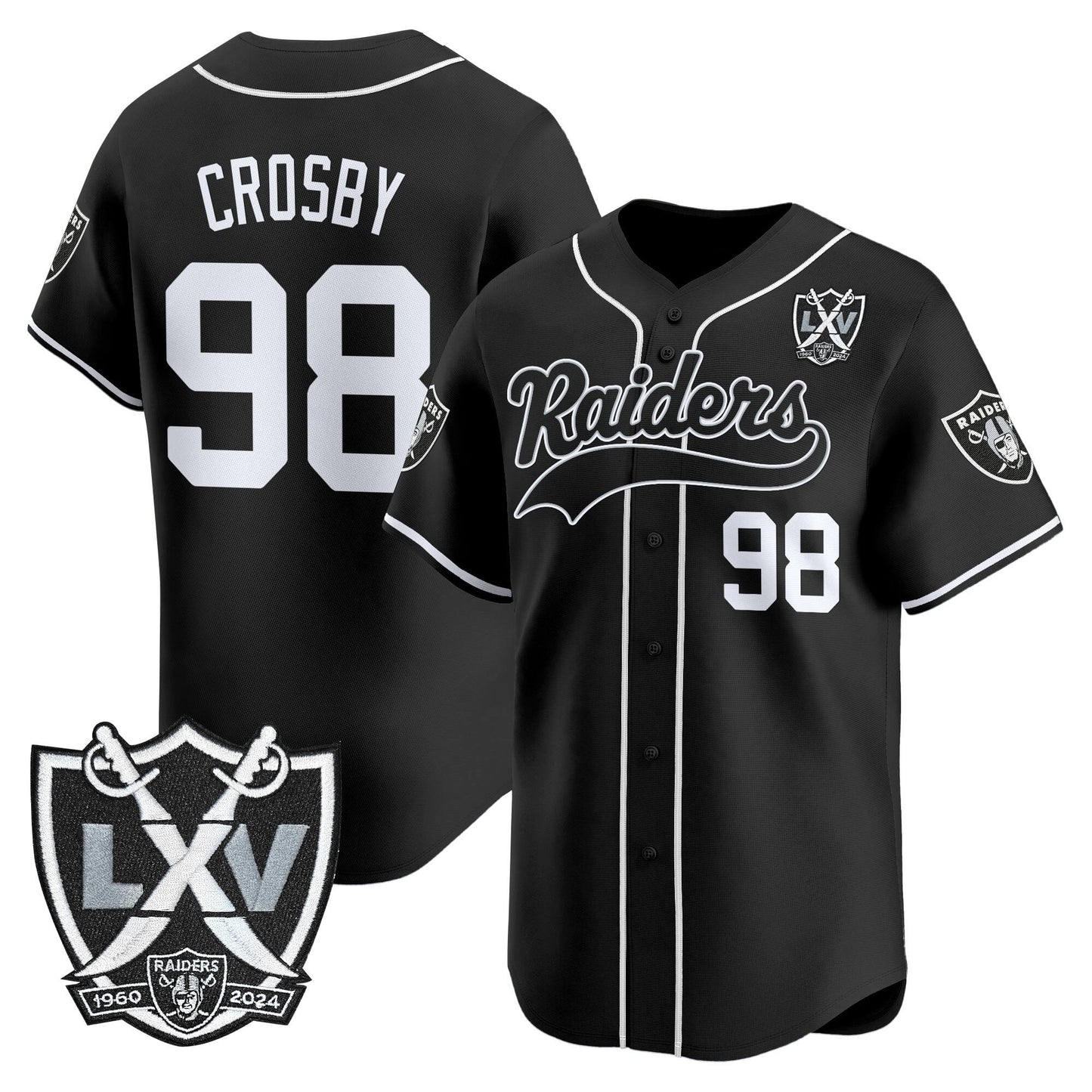 Las Vegas Raiders 65th Anniversary Patch Vapor Baseball Jersey - All Stitched