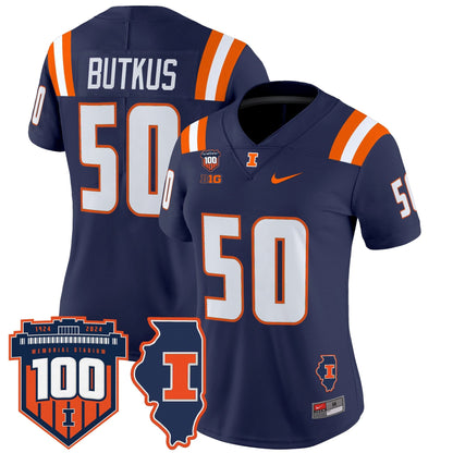 Women's Illinois Fighting Illini 100th Memorial Stadium Patch Vapor Limited Jersey - All Stitched