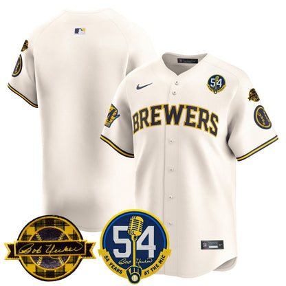 Men's Milwaukee Brewers 'Bob Uecker - 54 Seasons for Brewers' Vapor Premier Limited Jersey - All Stitched
