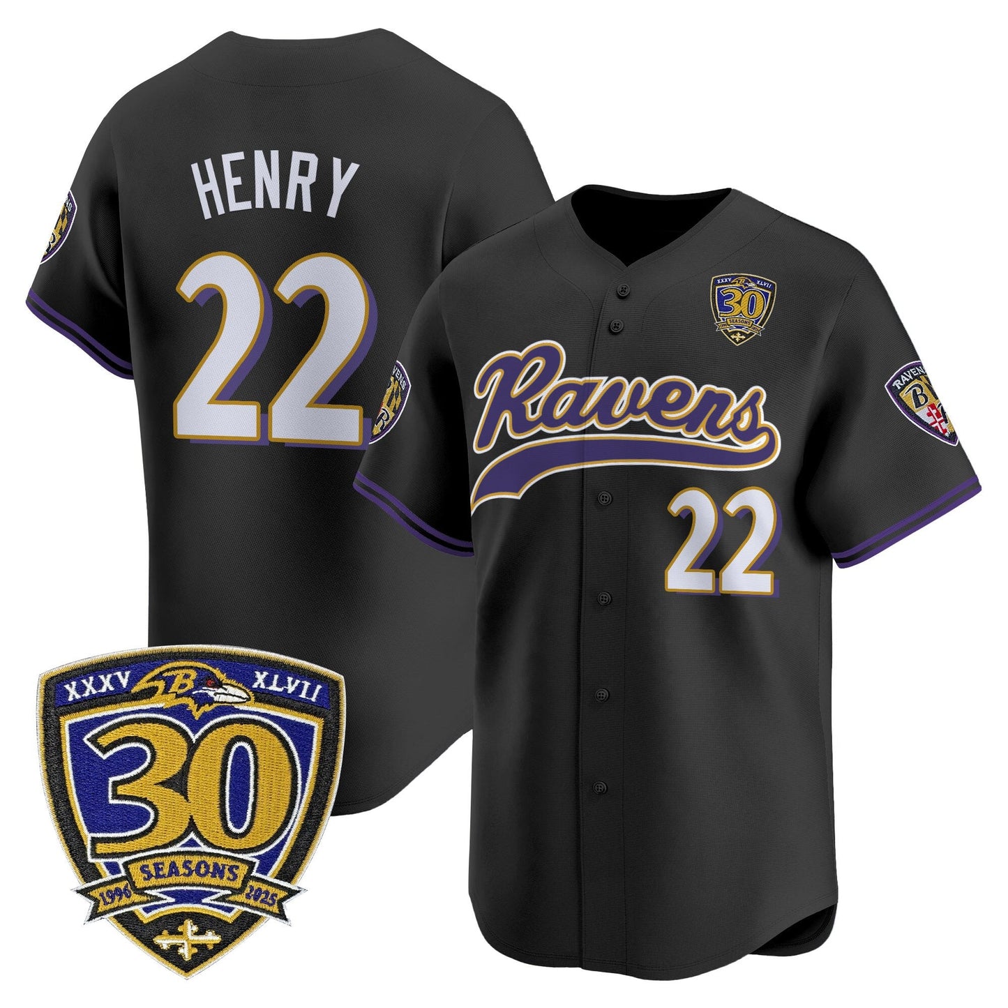 Men's Baltimore Ravens 2025 Vapor Baseball Jersey - 30th Anniversary Patch - All Stitched
