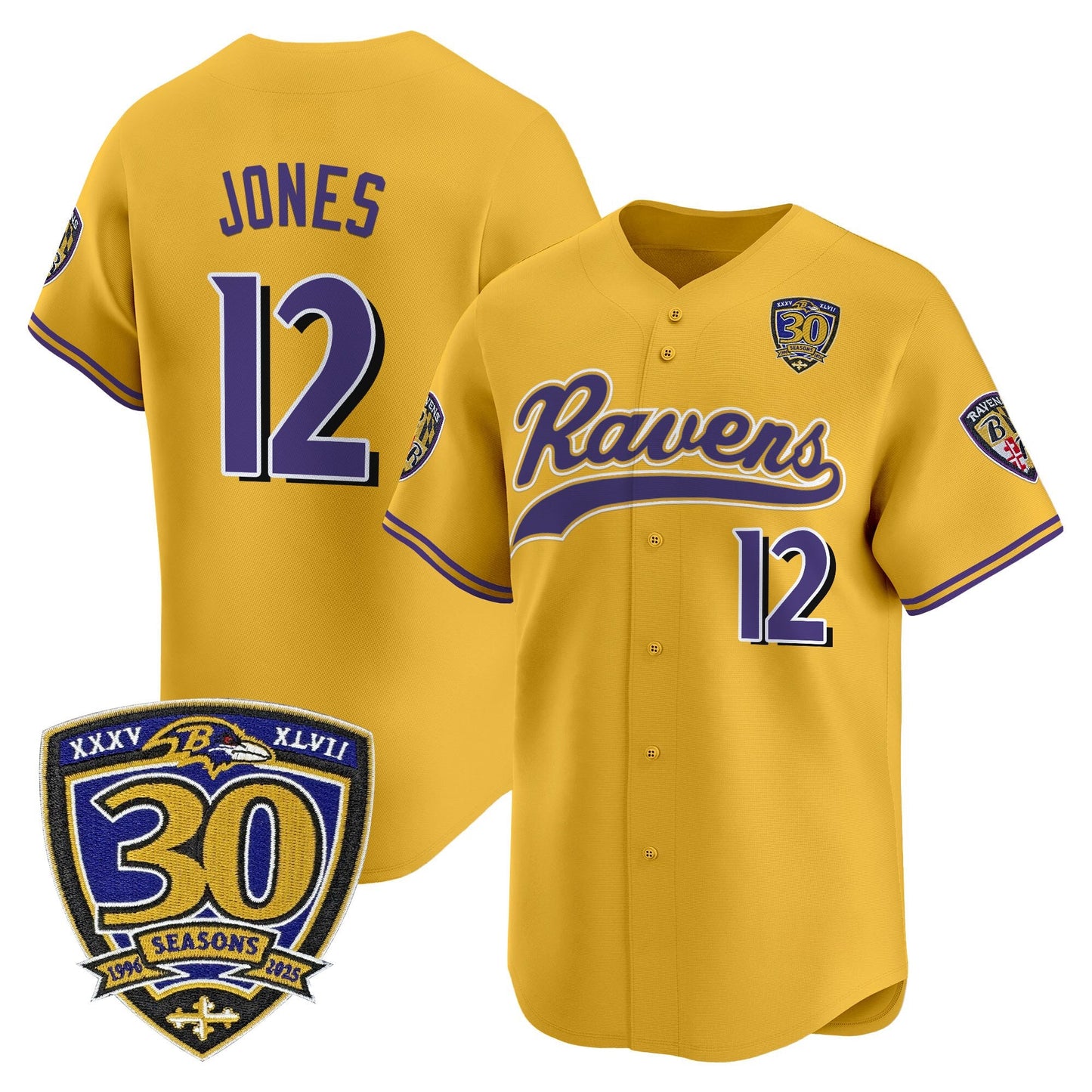 Men's Baltimore Ravens 2025 Vapor Baseball Jersey - 30th Anniversary Patch - All Stitched