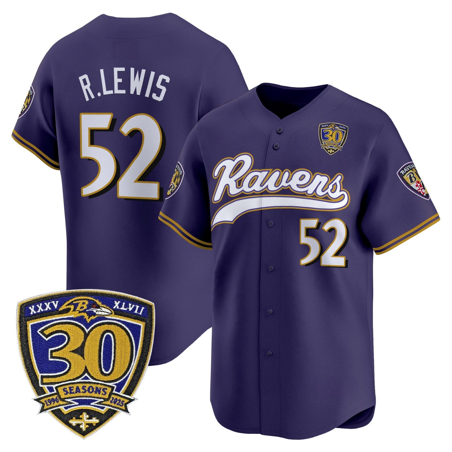 Men's Baltimore Ravens 2025 Vapor Baseball Jersey - 30th Anniversary Patch - All Stitched