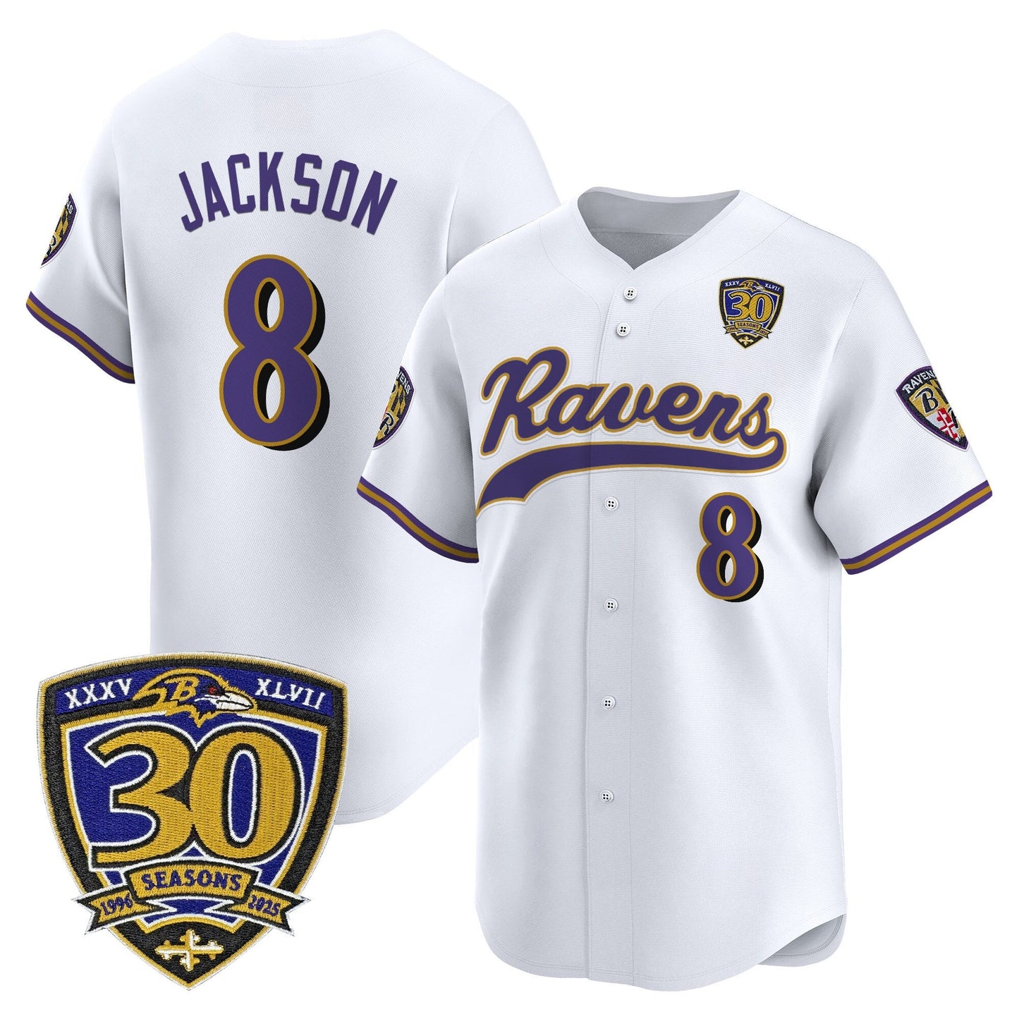 Men's Baltimore Ravens 2025 Vapor Baseball Jersey - 30th Anniversary Patch - All Stitched