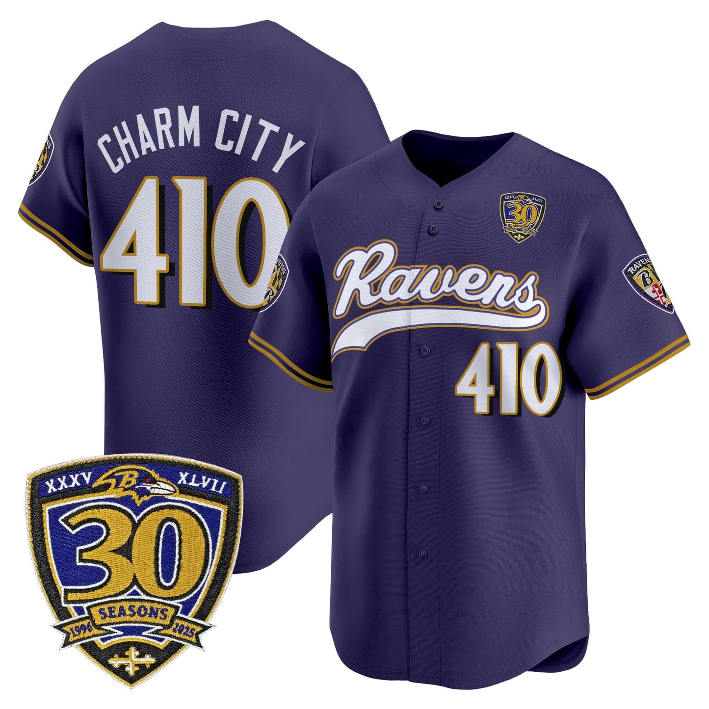 Men's Baltimore Ravens 2025 Vapor Baseball Jersey - 30th Anniversary Patch - All Stitched