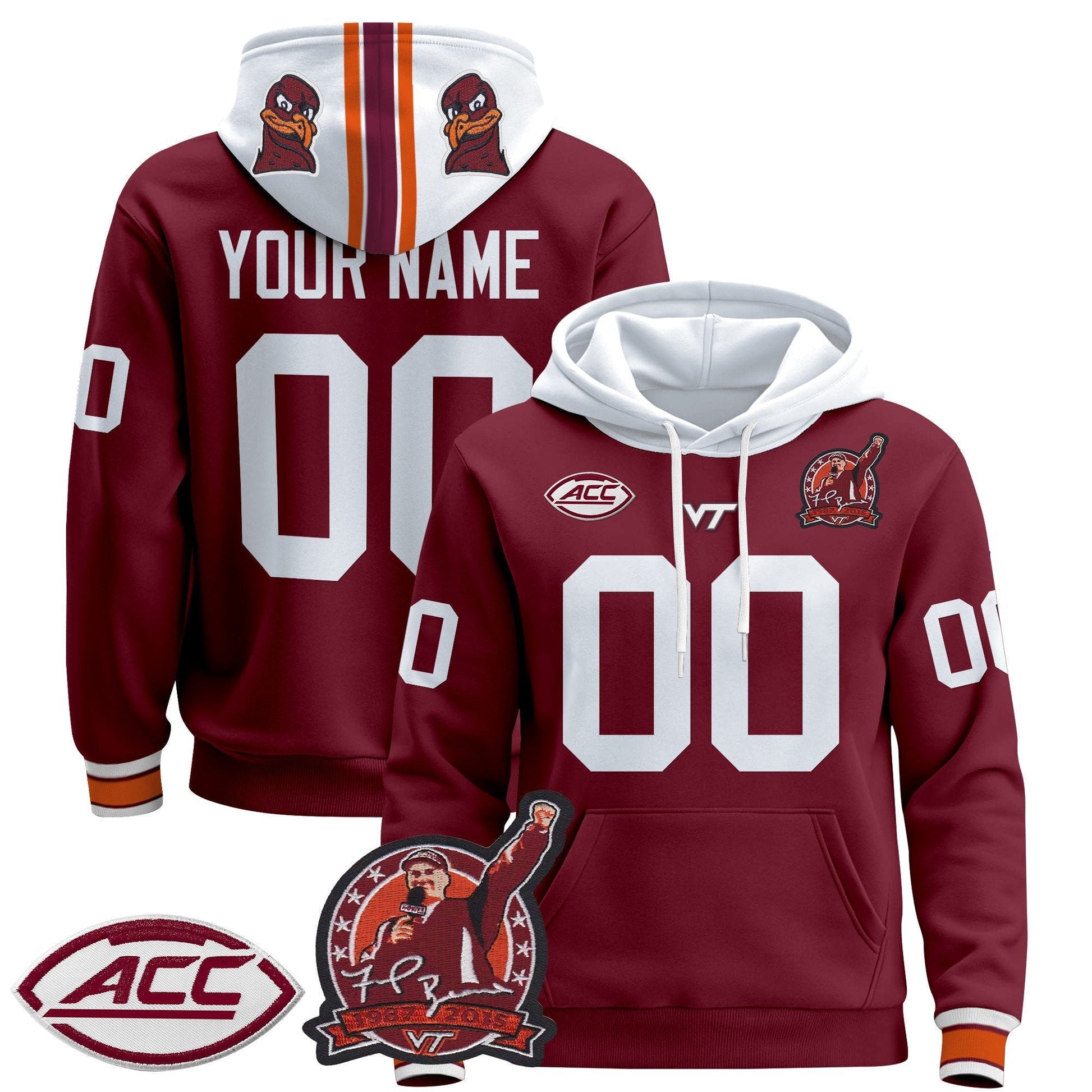 Virginia Tech Hokies 2025 'Coach Frank Beamer Patch' Premium Custom Pullover Hoodie