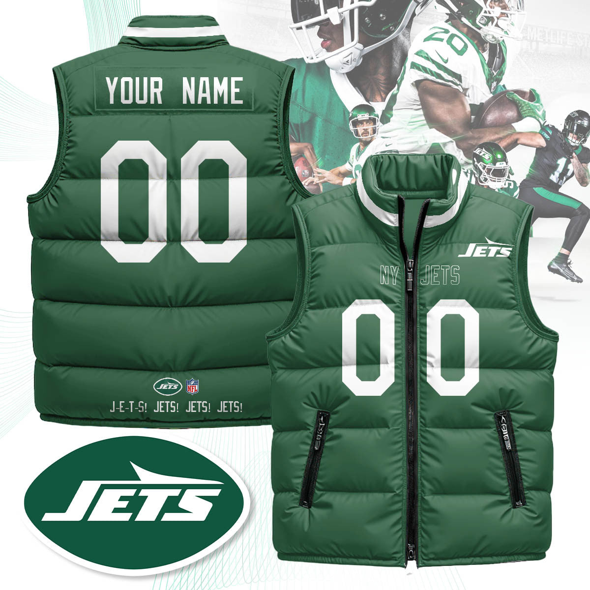 New York Jets Unisex Puffer Custom Vest