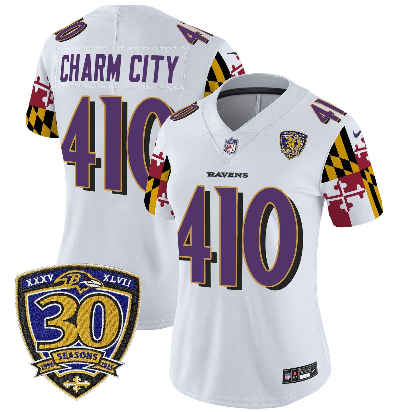 Women's Baltimore Ravens 'Maryland Flag Edition' Vapor Limited Jersey - 30th Anniversary Patch - All Stitched