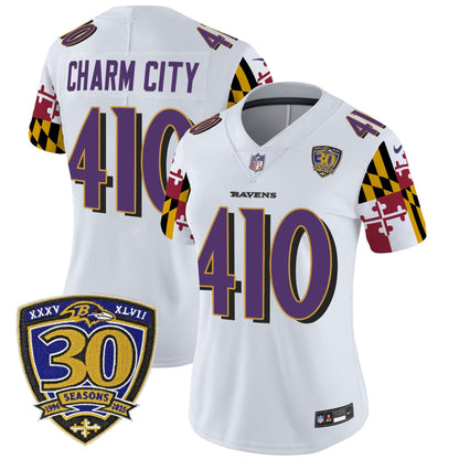 Women's Baltimore Ravens 'Maryland Flag Edition' Vapor Limited Jersey - 30th Anniversary Patch - All Stitched