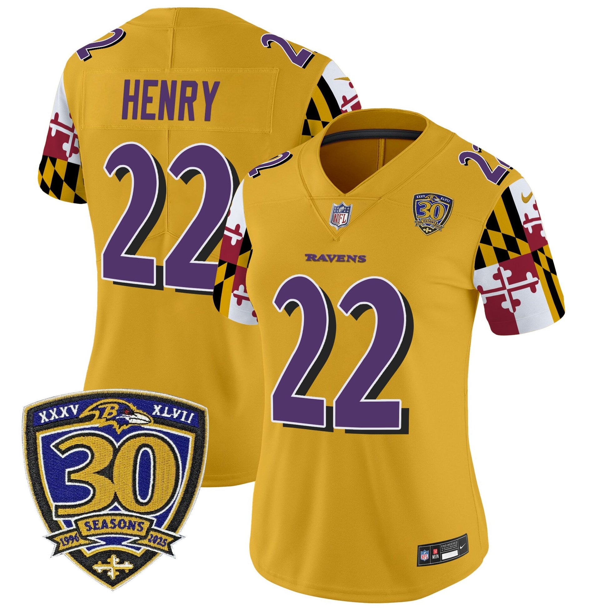 Women's Baltimore Ravens 'Maryland Flag Edition' Vapor Limited Jersey - 30th Anniversary Patch - All Stitched