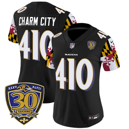 Women's Baltimore Ravens 'Maryland Flag Edition' Vapor Limited Jersey - 30th Anniversary Patch - All Stitched