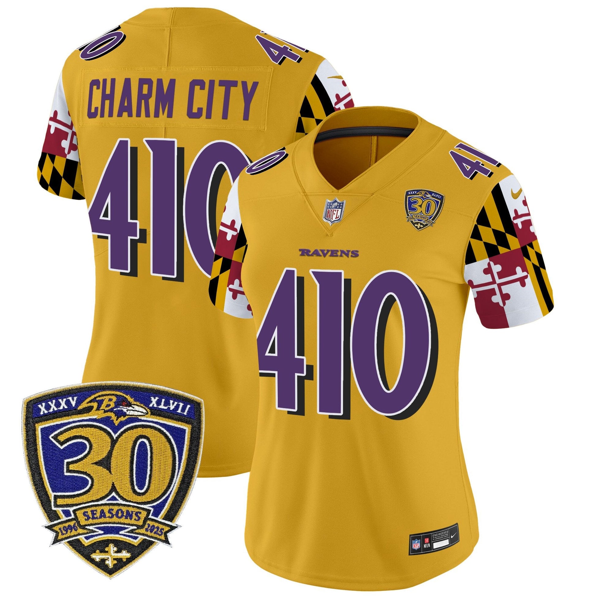 Women's Baltimore Ravens 'Maryland Flag Edition' Vapor Limited Jersey - 30th Anniversary Patch - All Stitched