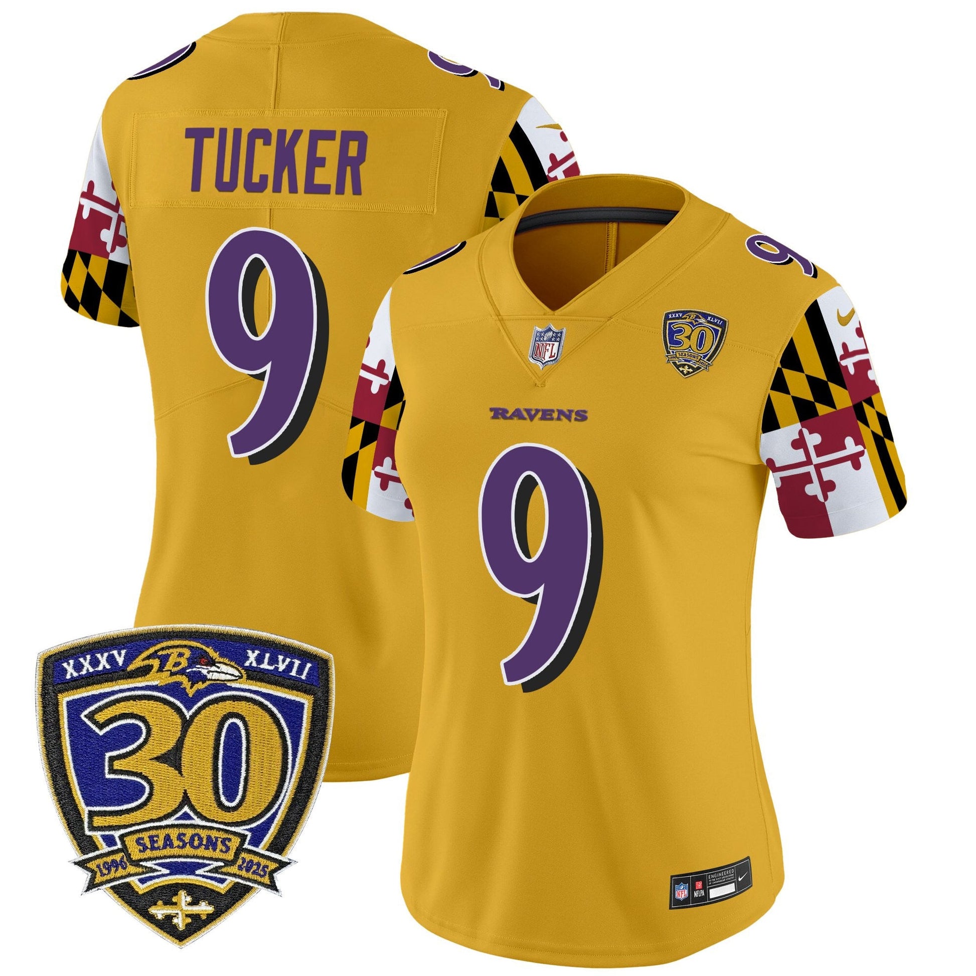 Women's Baltimore Ravens 'Maryland Flag Edition' Vapor Limited Jersey - 30th Anniversary Patch - All Stitched
