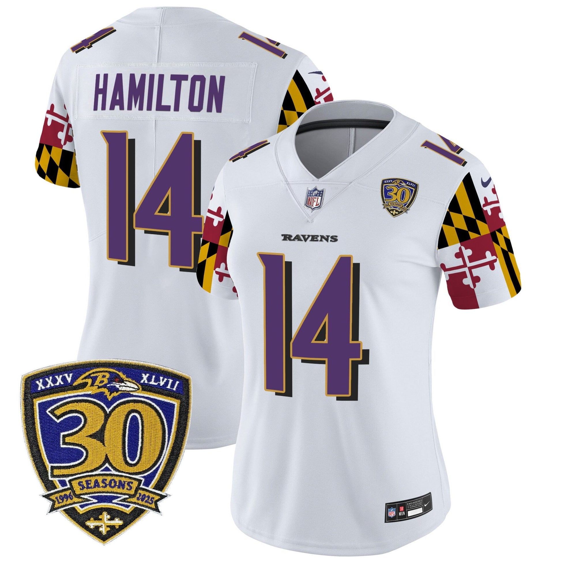 Women's Baltimore Ravens 'Maryland Flag Edition' Vapor Limited Jersey - 30th Anniversary Patch - All Stitched