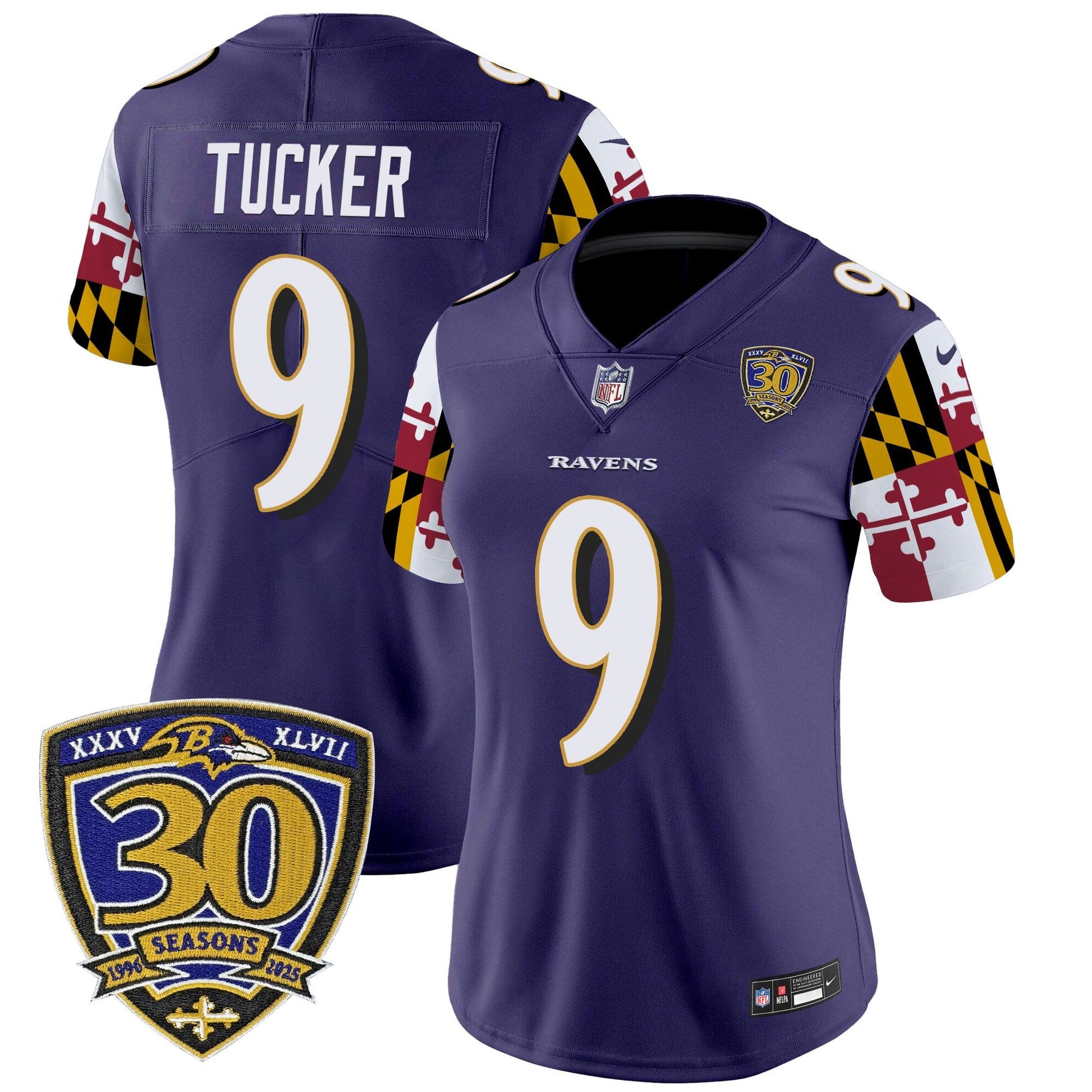 Women's Baltimore Ravens 'Maryland Flag Edition' Vapor Limited Jersey - 30th Anniversary Patch - All Stitched
