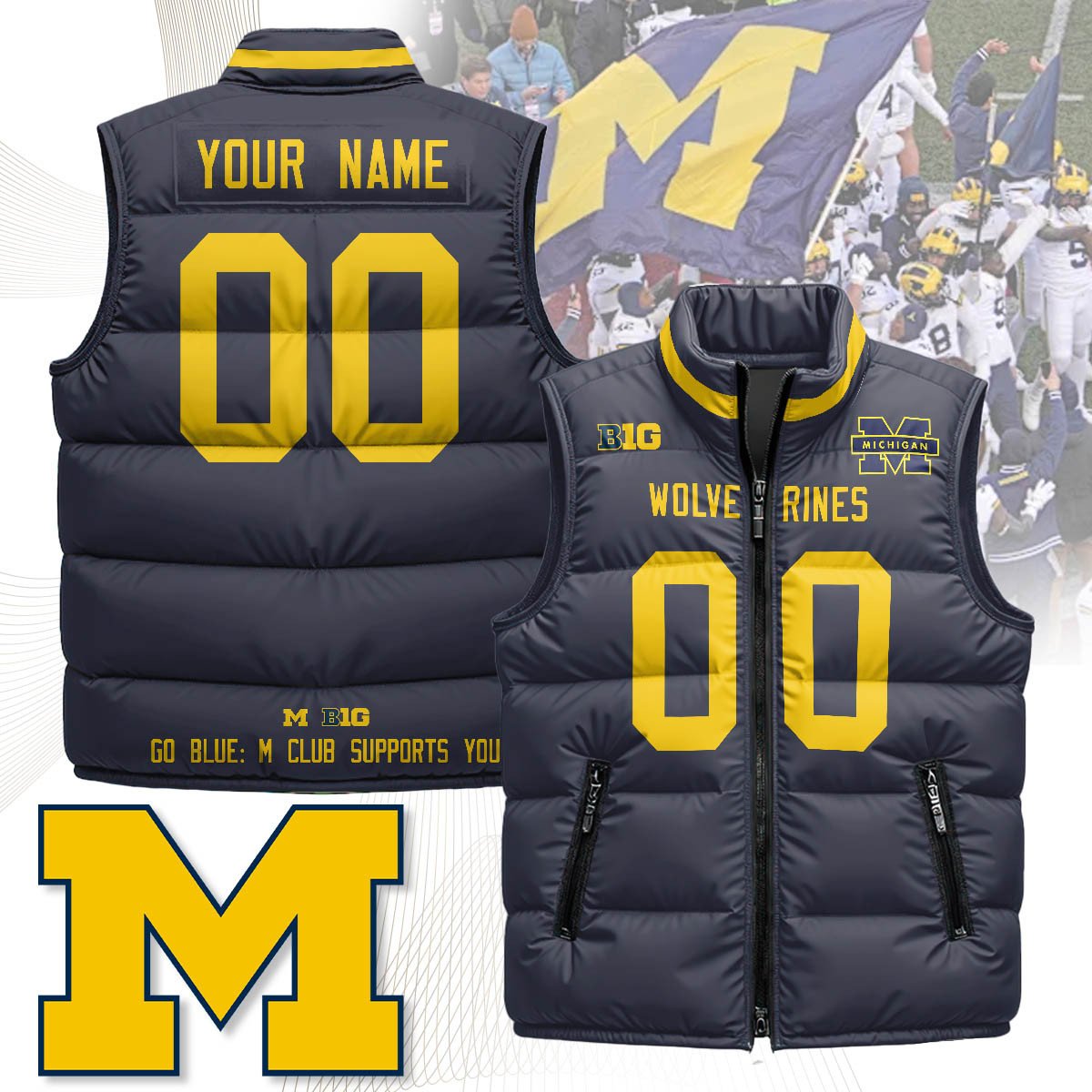 Custom Michigan Wolverines Unisex Puffer Vest