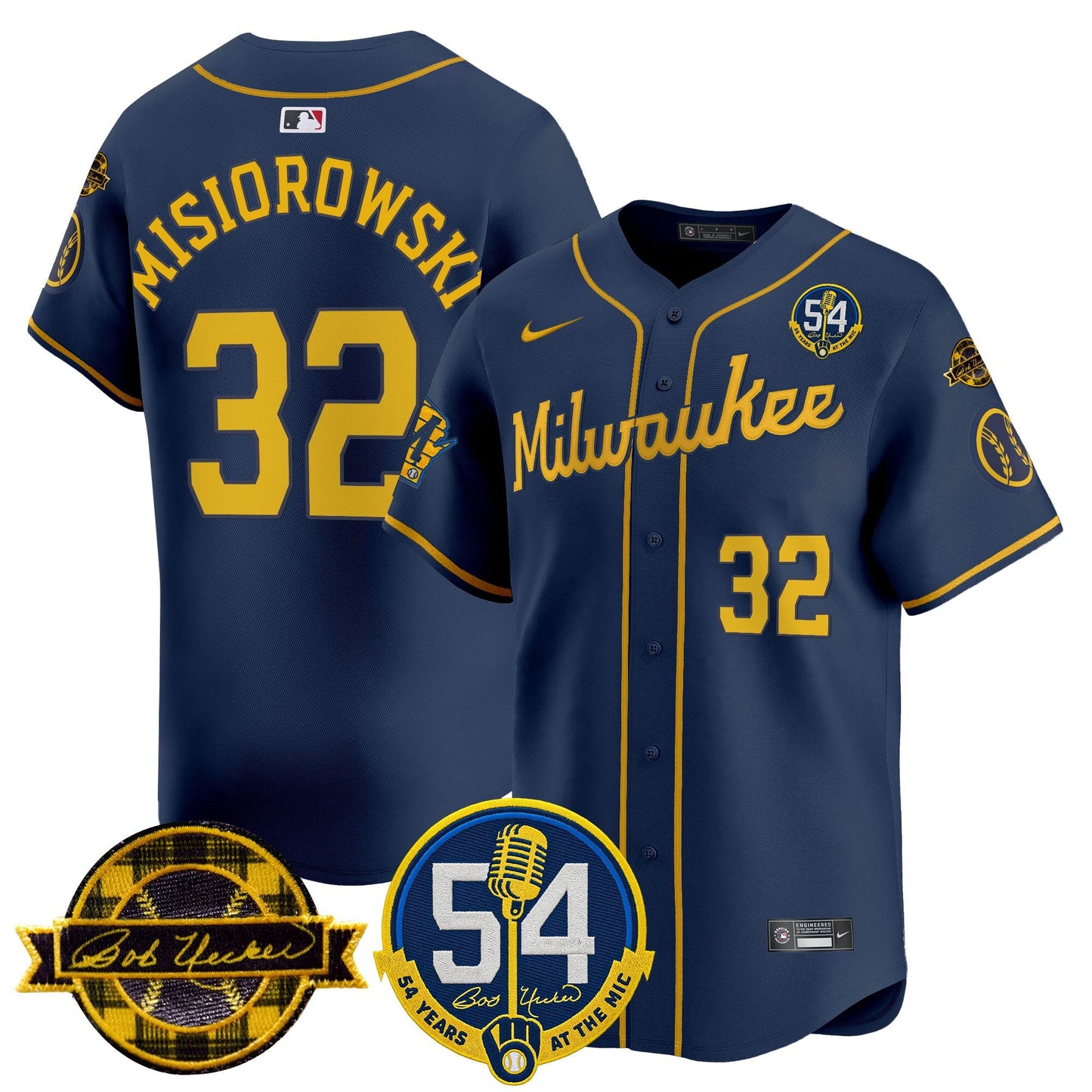 Men's Milwaukee Brewers 'Bob Uecker - 54 Seasons for Brewers' Vapor Premier Limited Jersey - All Stitched
