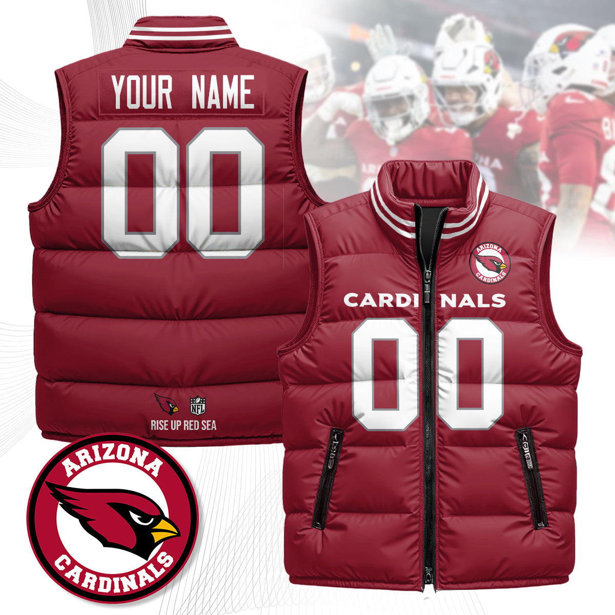 Custom Arizona Cardinals Unisex Puffer Vest