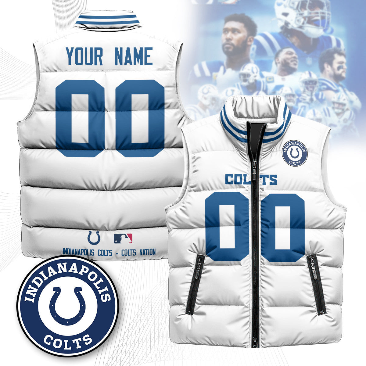 Custom Indianapolis Colts Unisex Puffer Vest