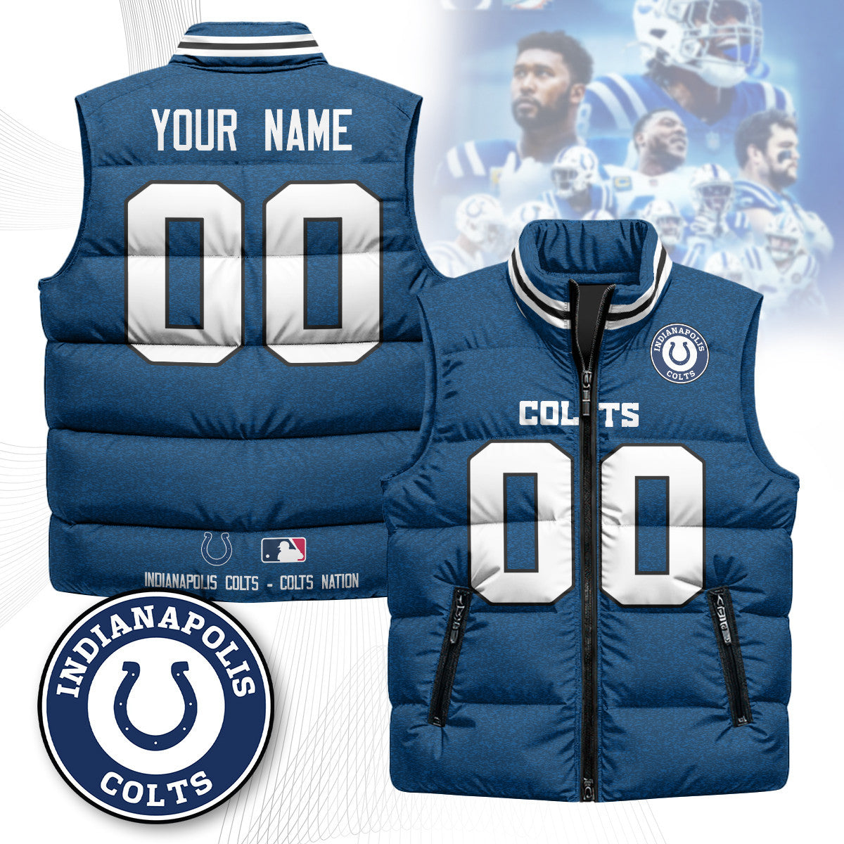 Custom Indianapolis Colts Unisex Puffer Vest