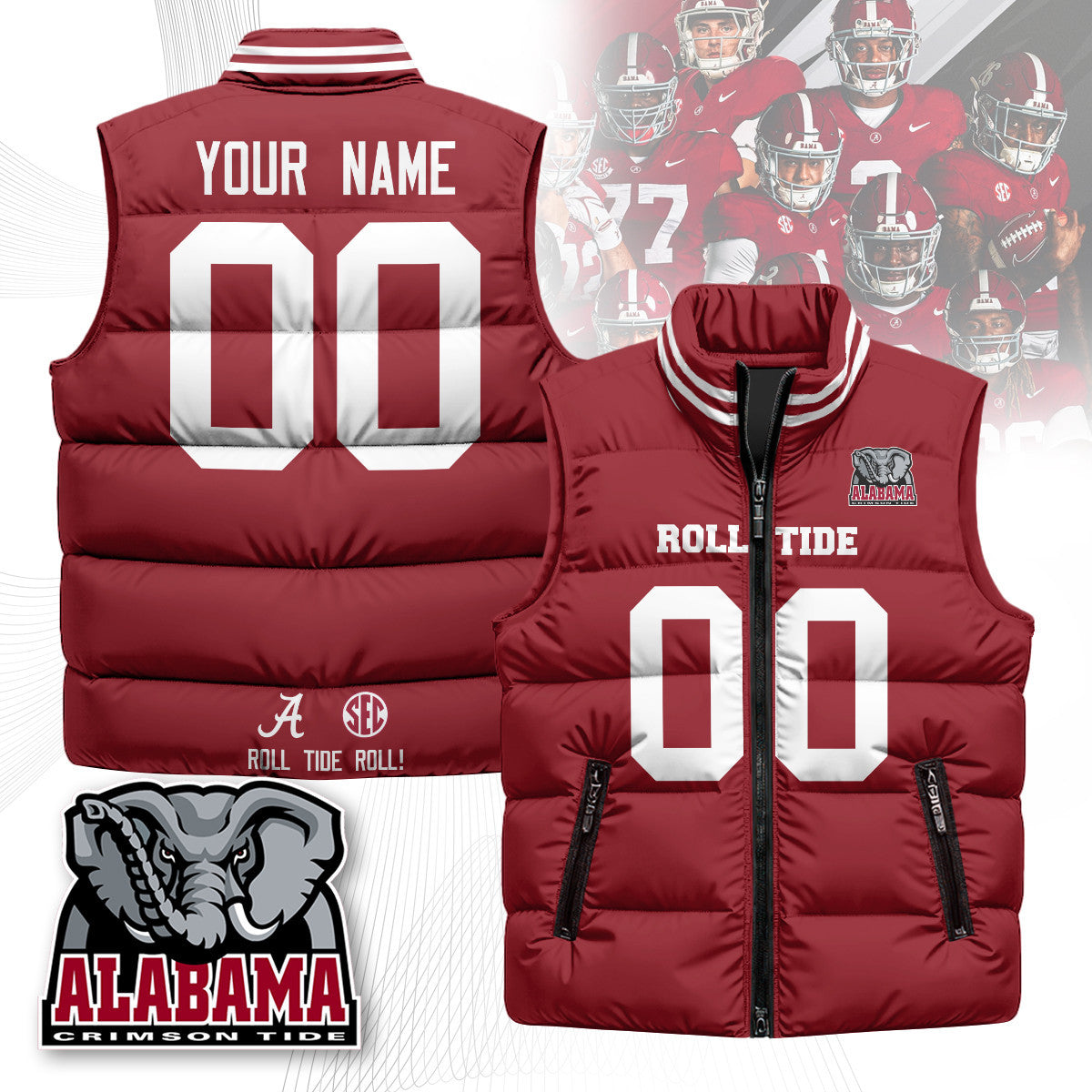 Custom Alabama Crimson Tide Unisex Puffer Vest