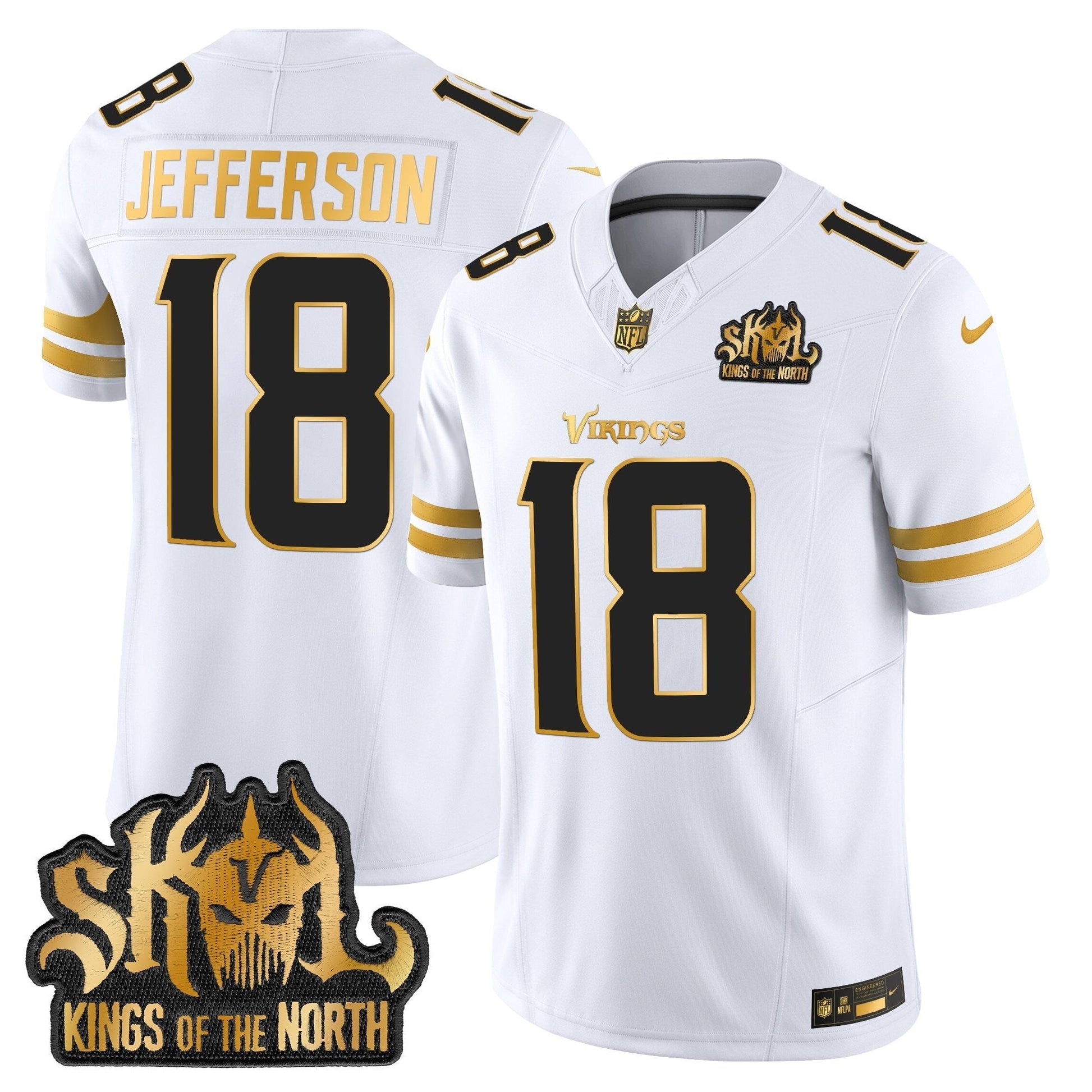 MIN 2025 Gold Vapor Limited Jersey - Kings Of The North Patch - All Stitched
