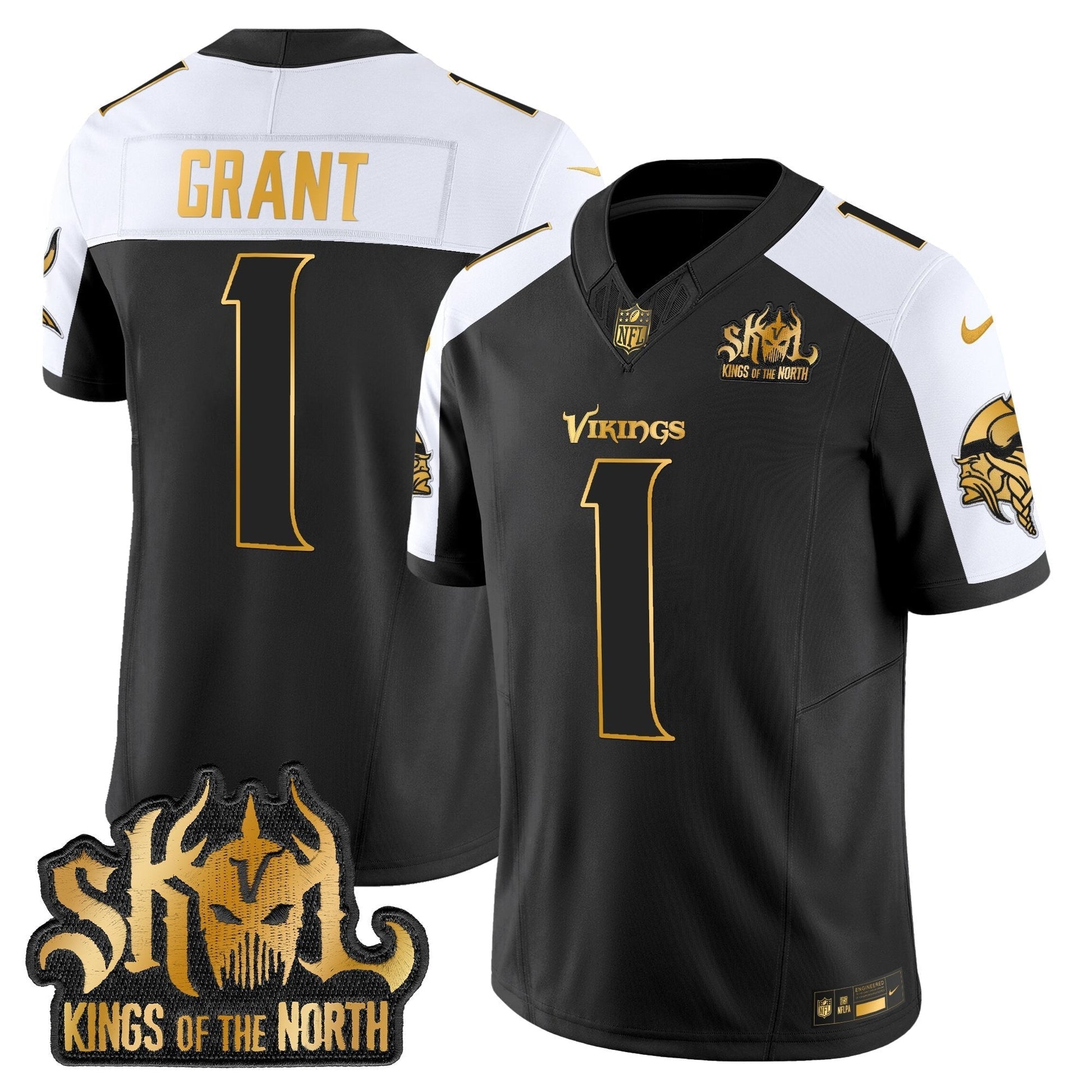 MIN 2025 Gold Vapor Limited Jersey - Kings Of The North Patch - All Stitched