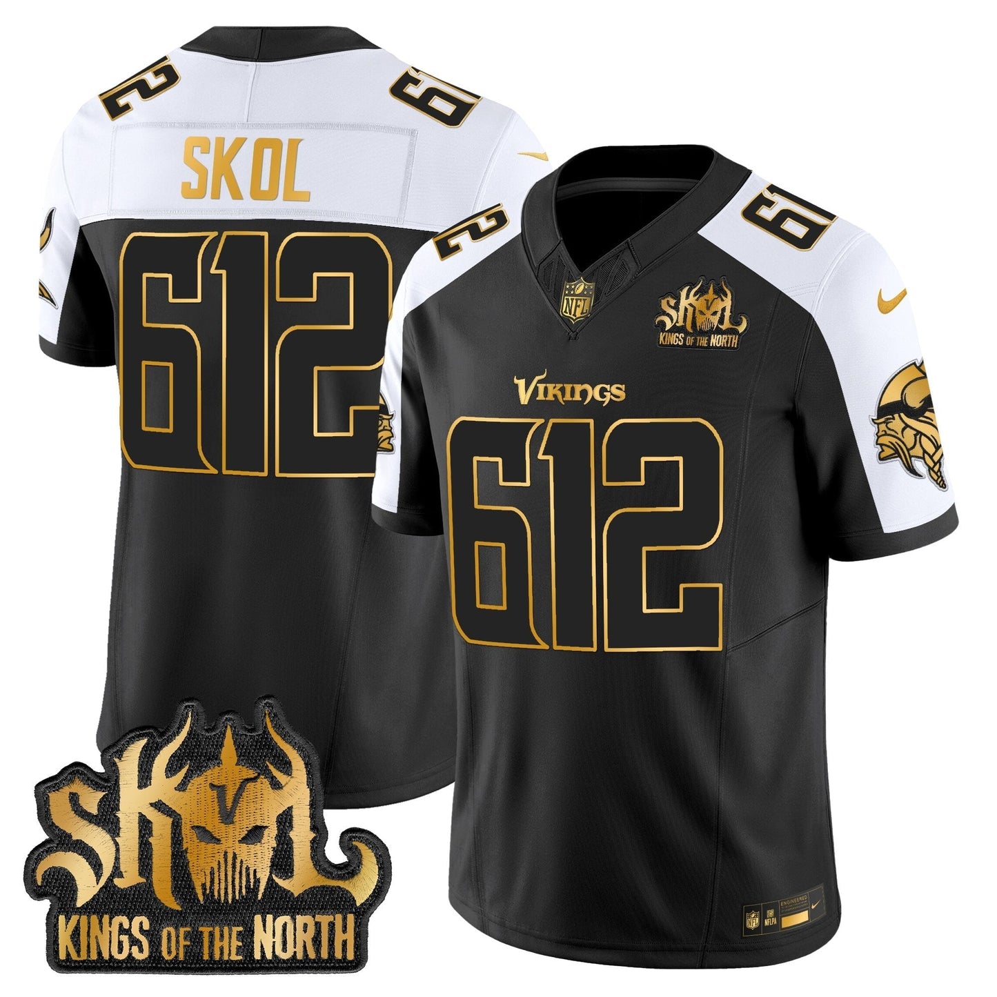 MIN 2025 Gold Vapor Limited Jersey - Kings Of The North Patch - All Stitched