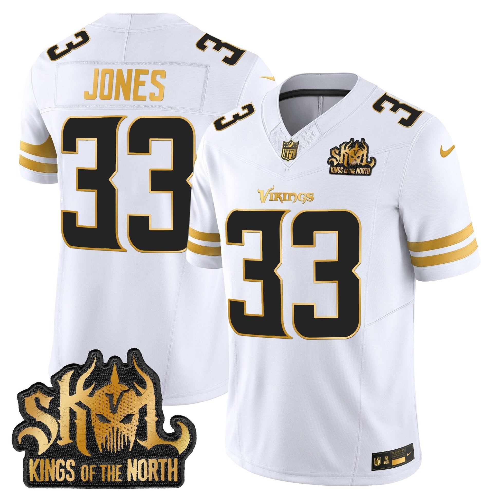 MIN 2025 Gold Vapor Limited Jersey - Kings Of The North Patch - All Stitched