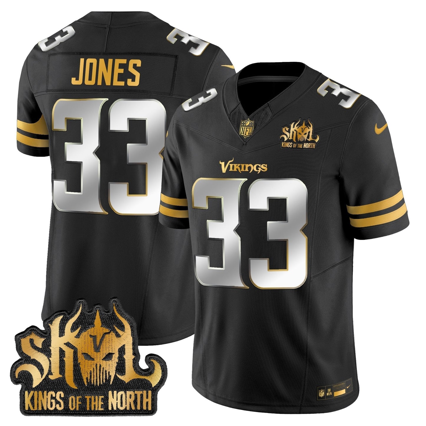 MIN 2025 Gold Vapor Limited Jersey - Kings Of The North Patch - All Stitched