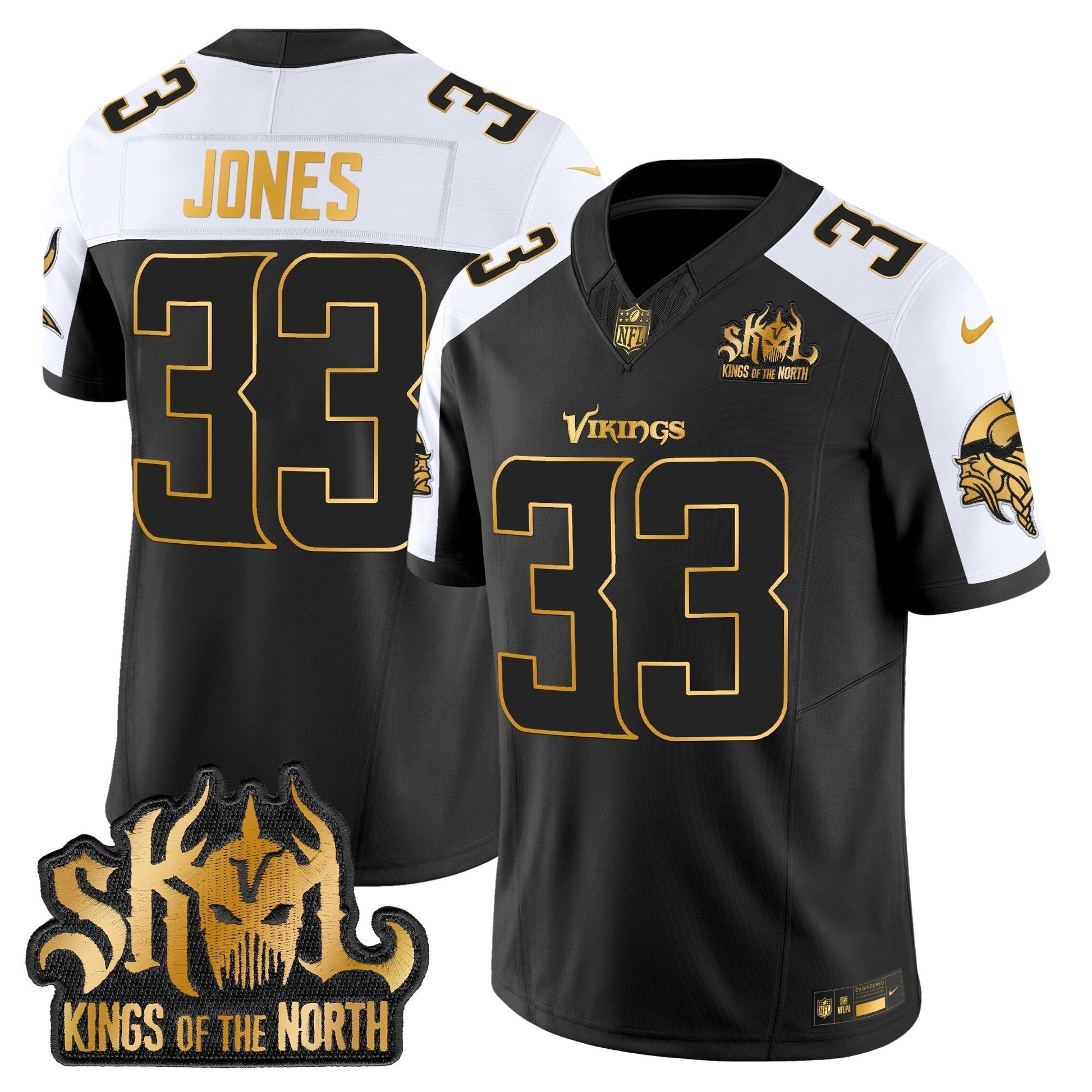 MIN 2025 Gold Vapor Limited Jersey - Kings Of The North Patch - All Stitched