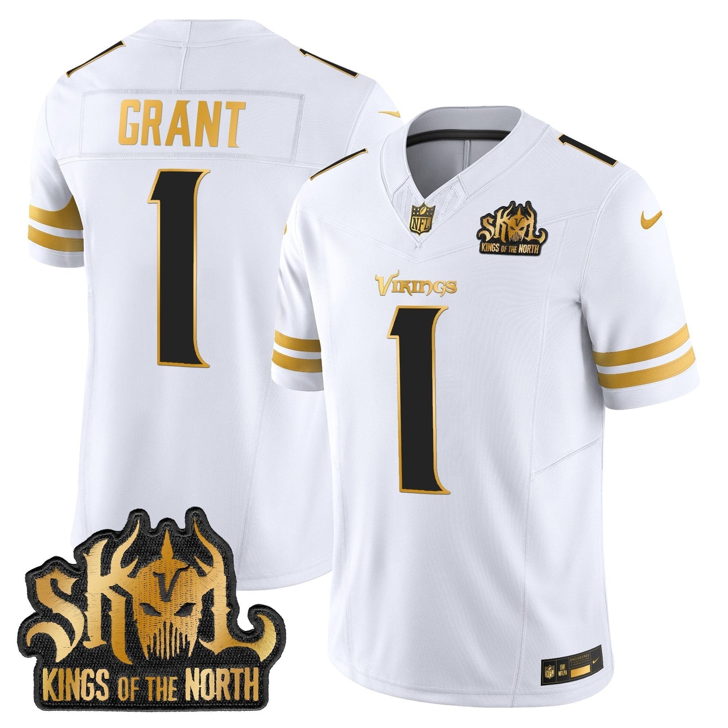 MIN 2025 Gold Vapor Limited Jersey - Kings Of The North Patch - All Stitched