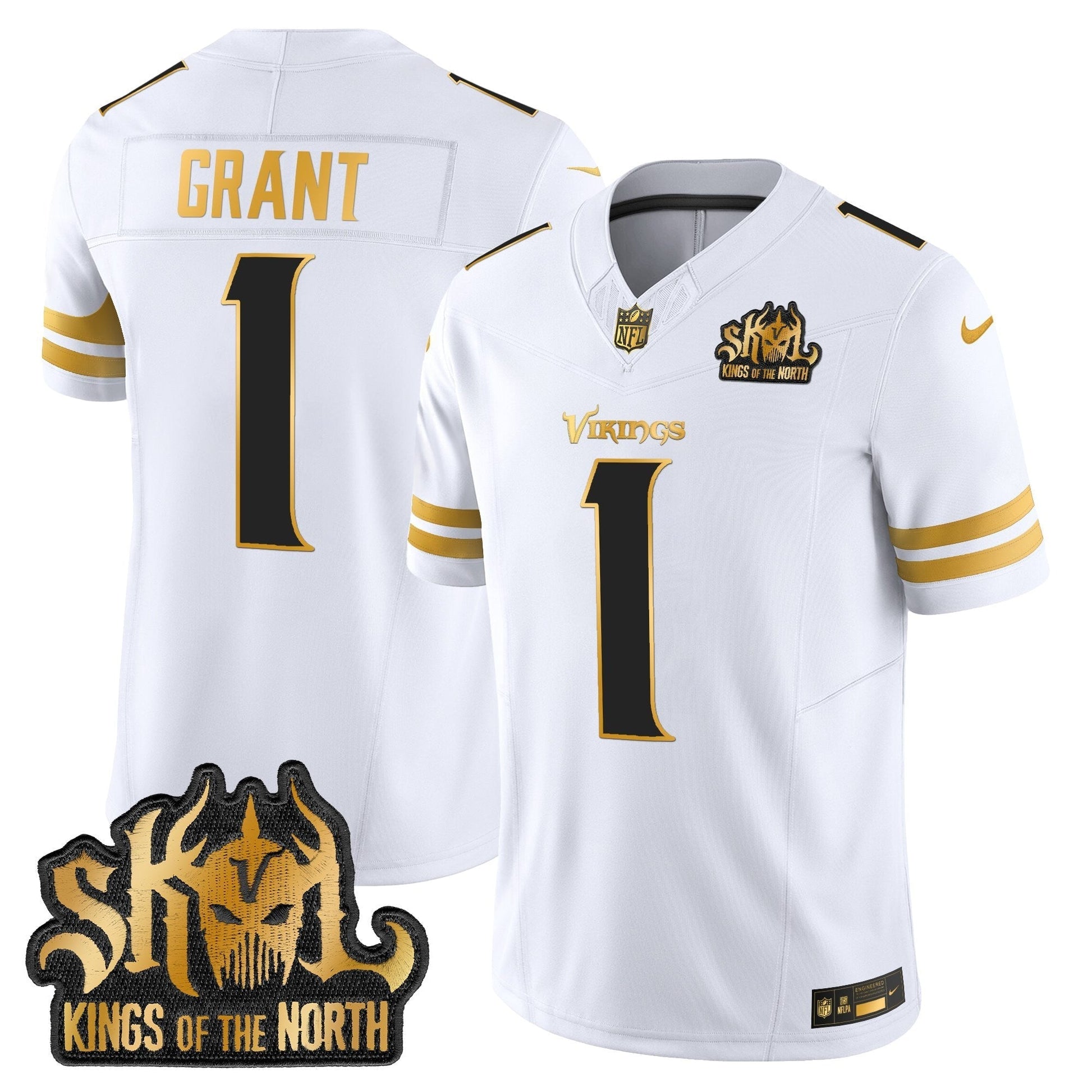 MIN 2025 Gold Vapor Limited Jersey - Kings Of The North Patch - All Stitched
