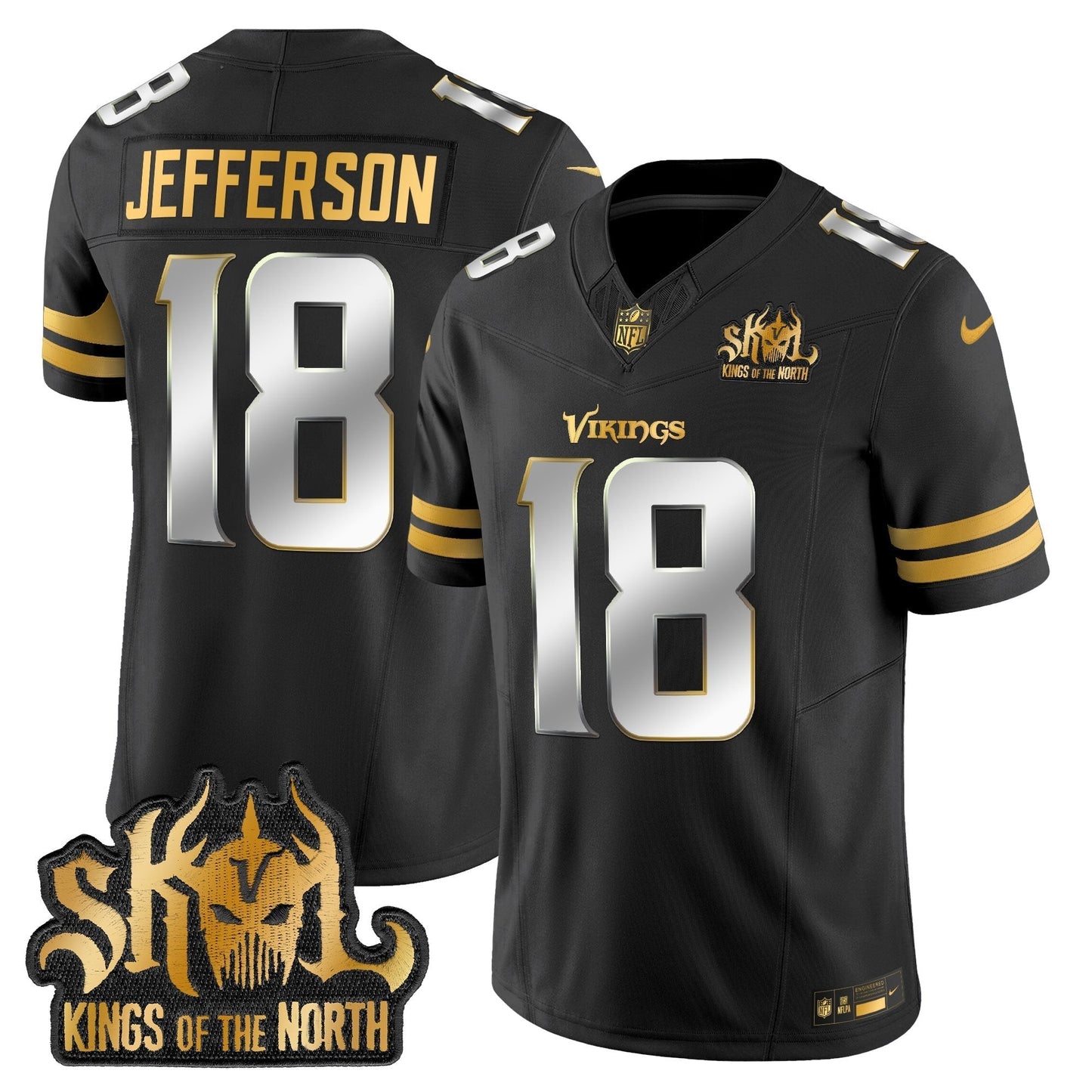 MIN 2025 Gold Vapor Limited Jersey - Kings Of The North Patch - All Stitched