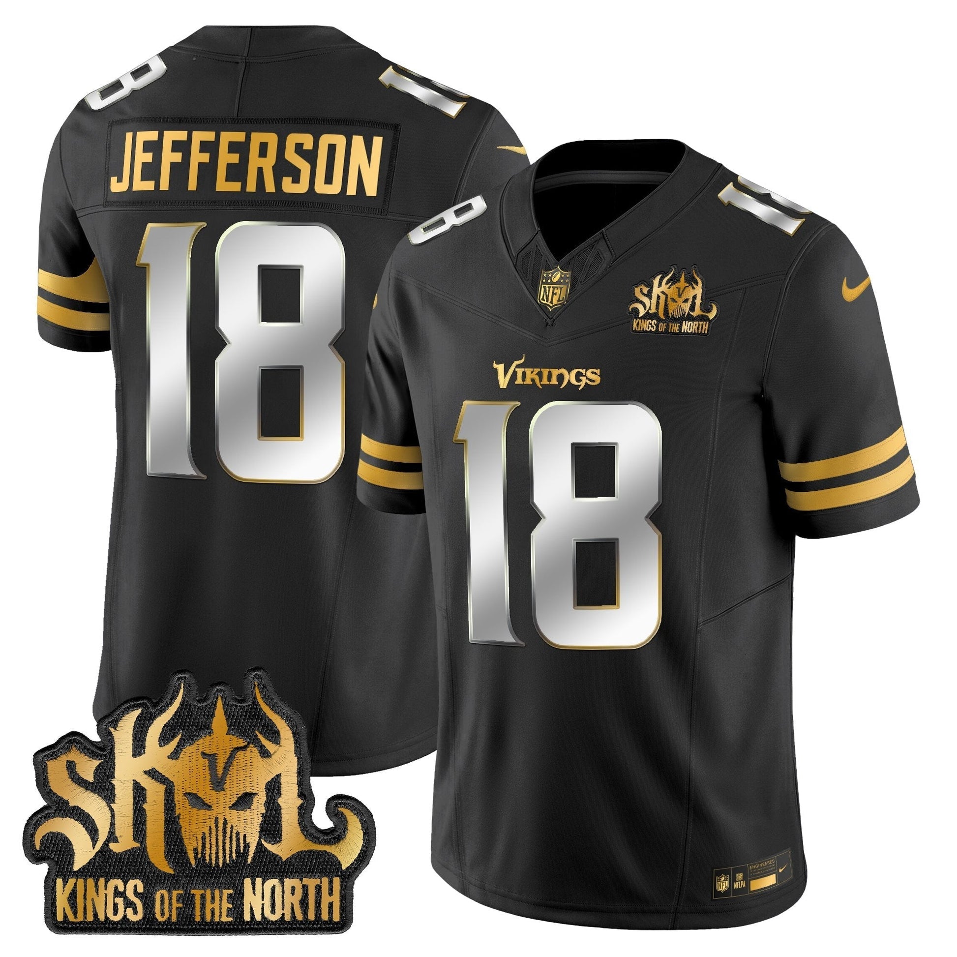 MIN 2025 Gold Vapor Limited Jersey - Kings Of The North Patch - All Stitched