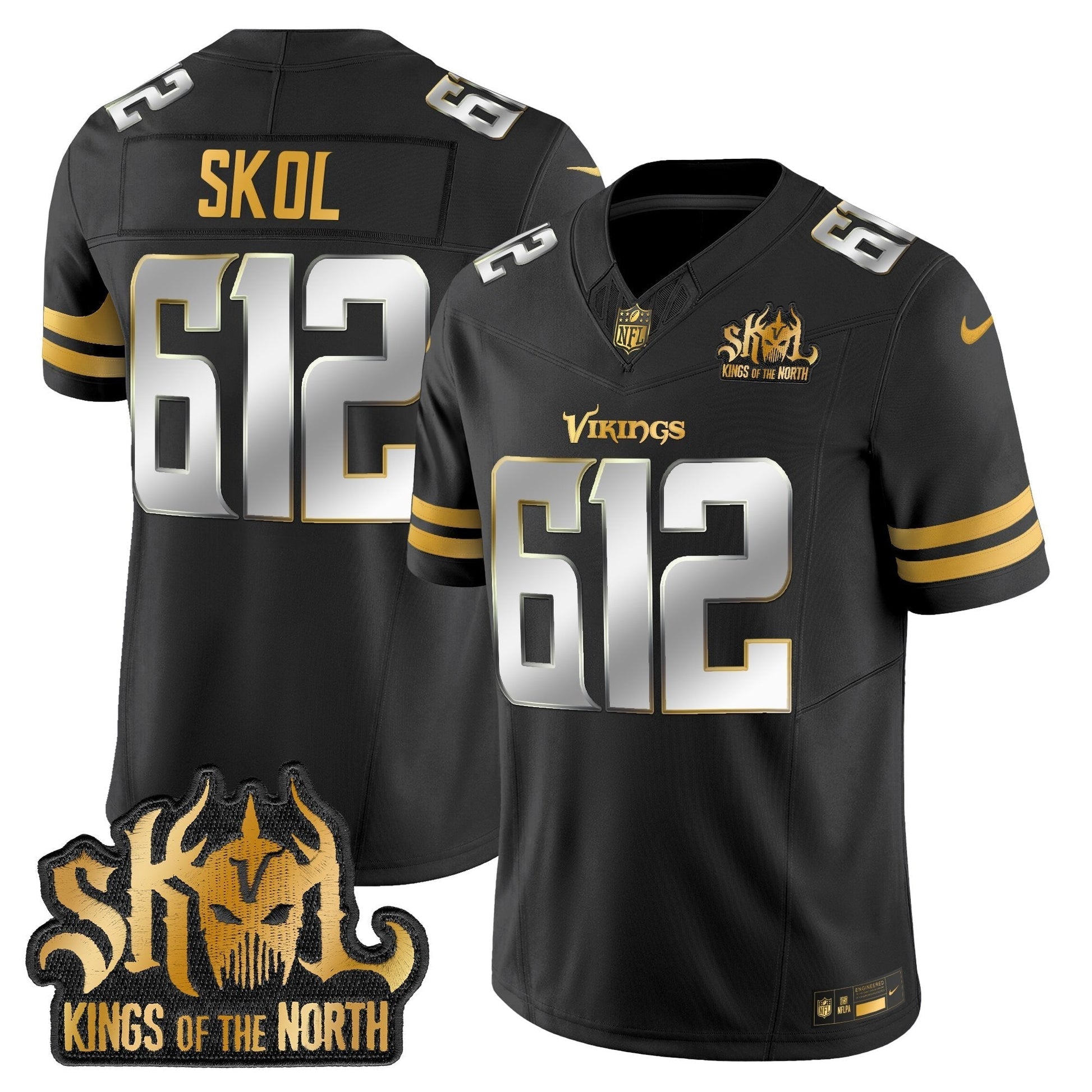 MIN 2025 Gold Vapor Limited Jersey - Kings Of The North Patch - All Stitched