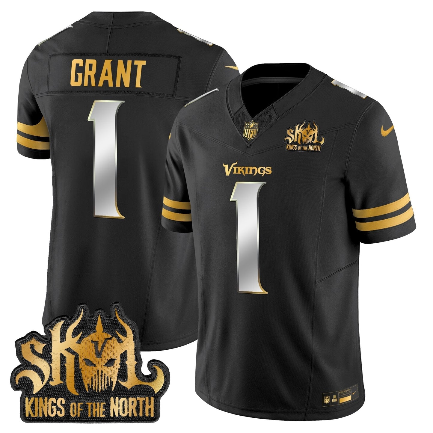 MIN 2025 Gold Vapor Limited Jersey - Kings Of The North Patch - All Stitched