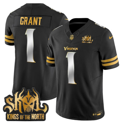 MIN 2025 Gold Vapor Limited Jersey - Kings Of The North Patch - All Stitched