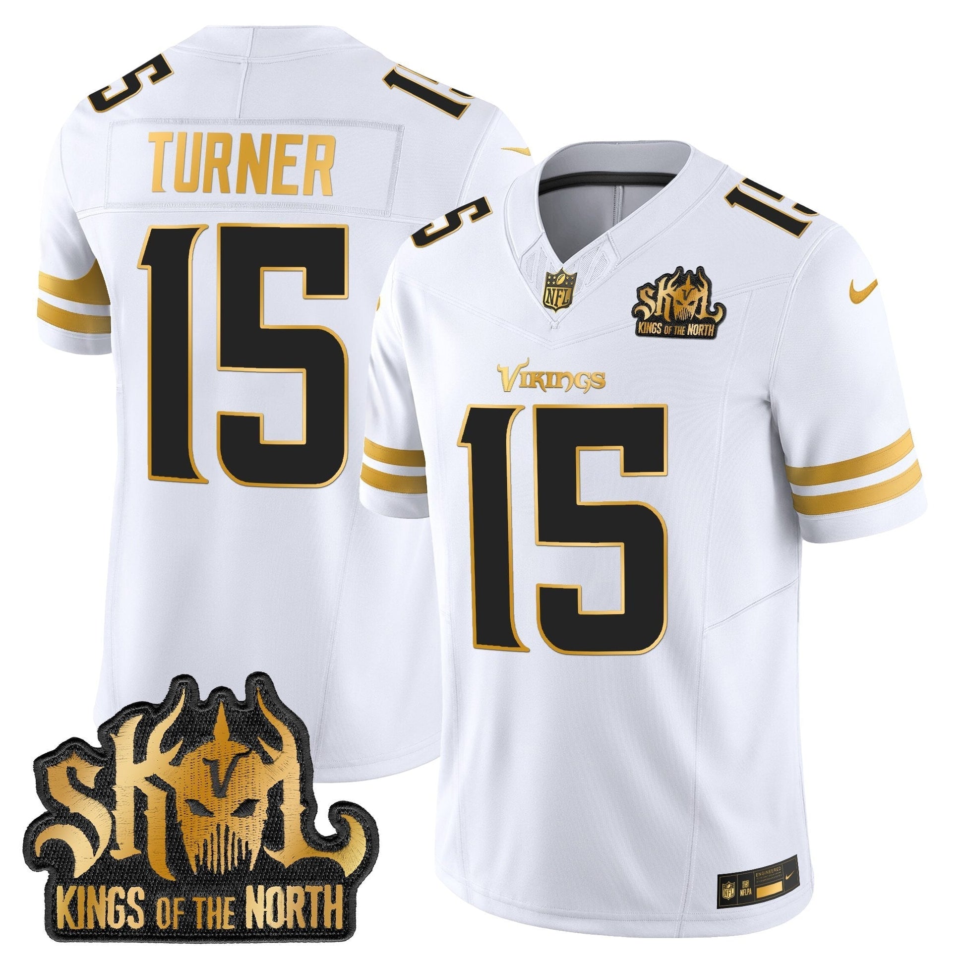 MIN 2025 Gold Vapor Limited Jersey - Kings Of The North Patch - All Stitched