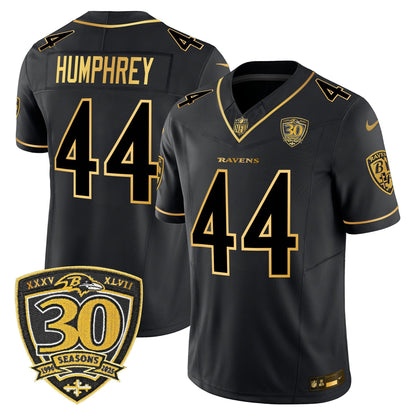 Men's Baltimore Ravens 2025 Gold Vapor Limited Jersey - 30th Anniversary Patch - All Stitched