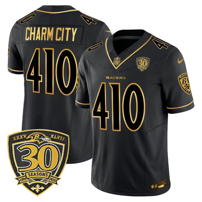 Men's Baltimore Ravens 2025 Gold Vapor Limited Jersey - 30th Anniversary Patch - All Stitched