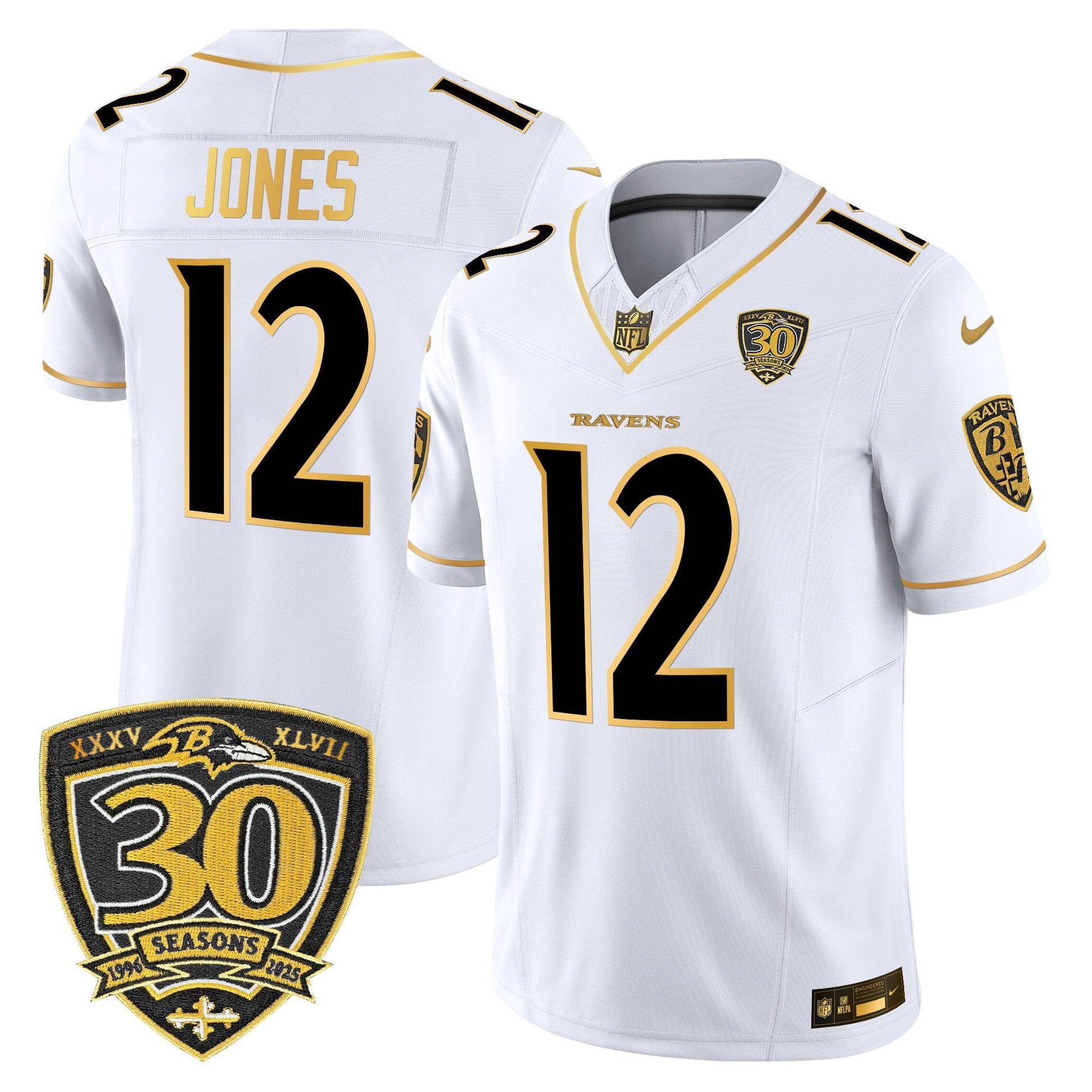 Men's Baltimore Ravens 2025 Gold Vapor Limited Jersey - 30th Anniversary Patch - All Stitched