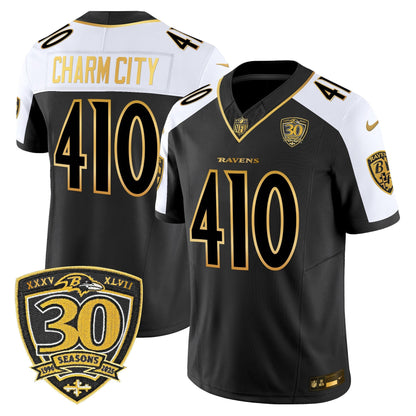 Men's Baltimore Ravens 2025 Gold Vapor Limited Jersey - 30th Anniversary Patch - All Stitched