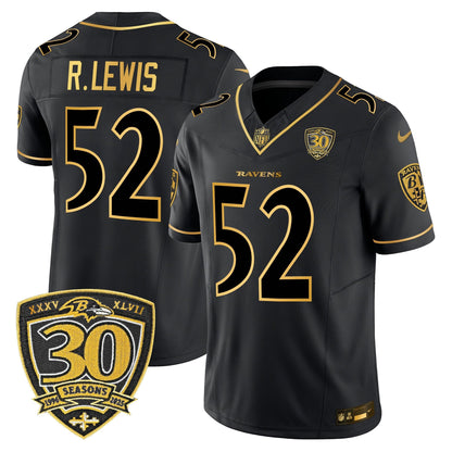 Men's Baltimore Ravens 2025 Gold Vapor Limited Jersey - 30th Anniversary Patch - All Stitched
