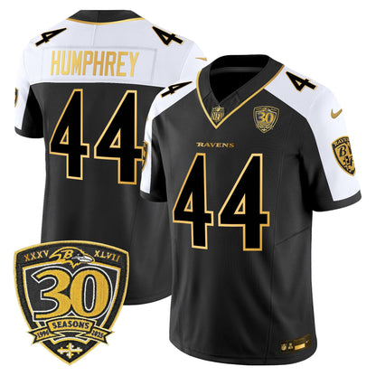 Men's Baltimore Ravens 2025 Gold Vapor Limited Jersey - 30th Anniversary Patch - All Stitched