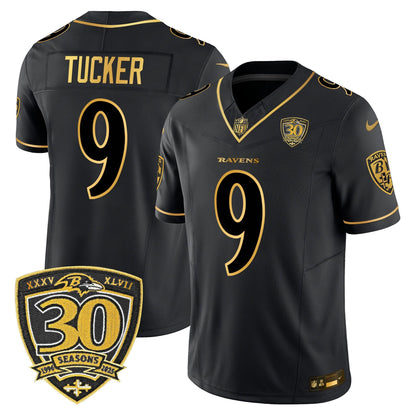 Men's Baltimore Ravens 2025 Gold Vapor Limited Jersey - 30th Anniversary Patch - All Stitched